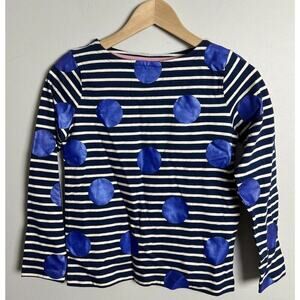 Mini Boden Ella Long Sleeve Breton Navy Striped Blue Spot Top Kids Size 10-11Y